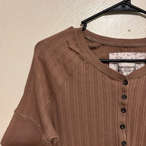 Ruff Hewn Brown Ribbed Button-Down Top - Picture 5 of 7